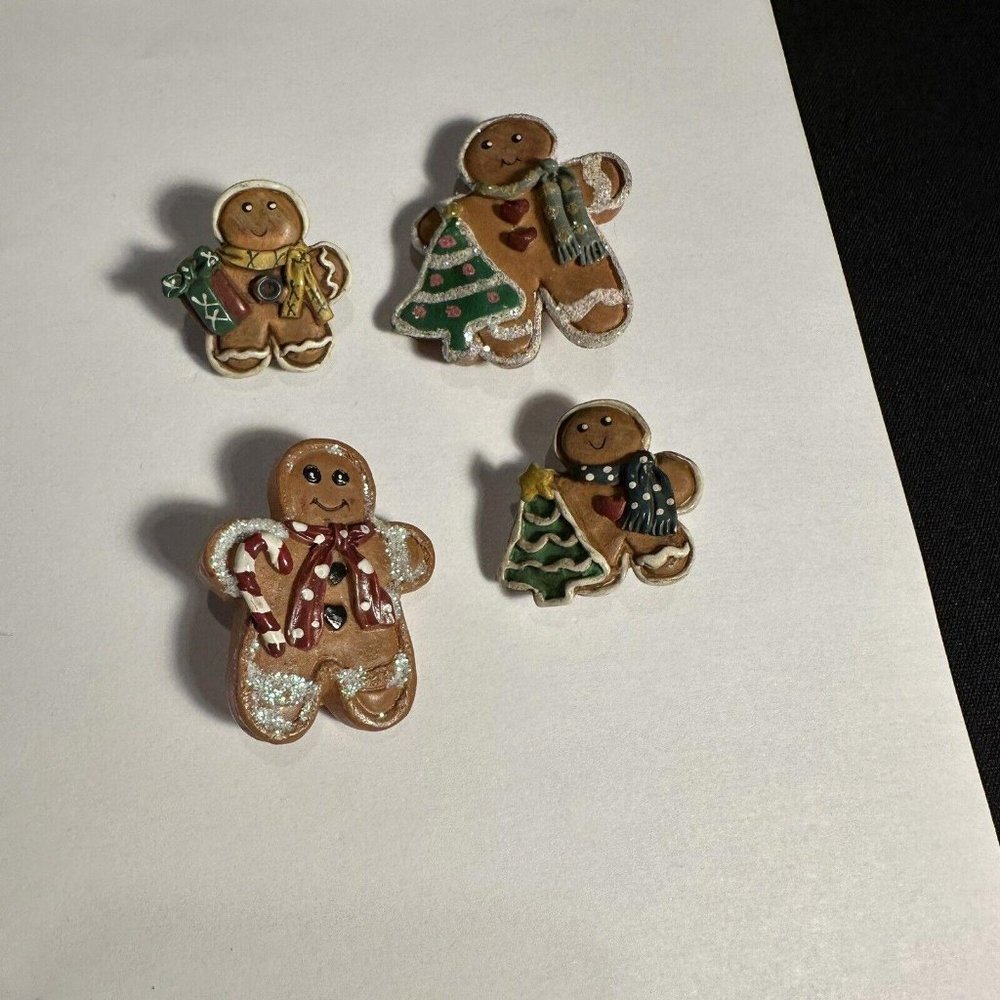 Christmas Holiday Brooch Pins Lot Of 4 Gingerbread Men Cookie Shape